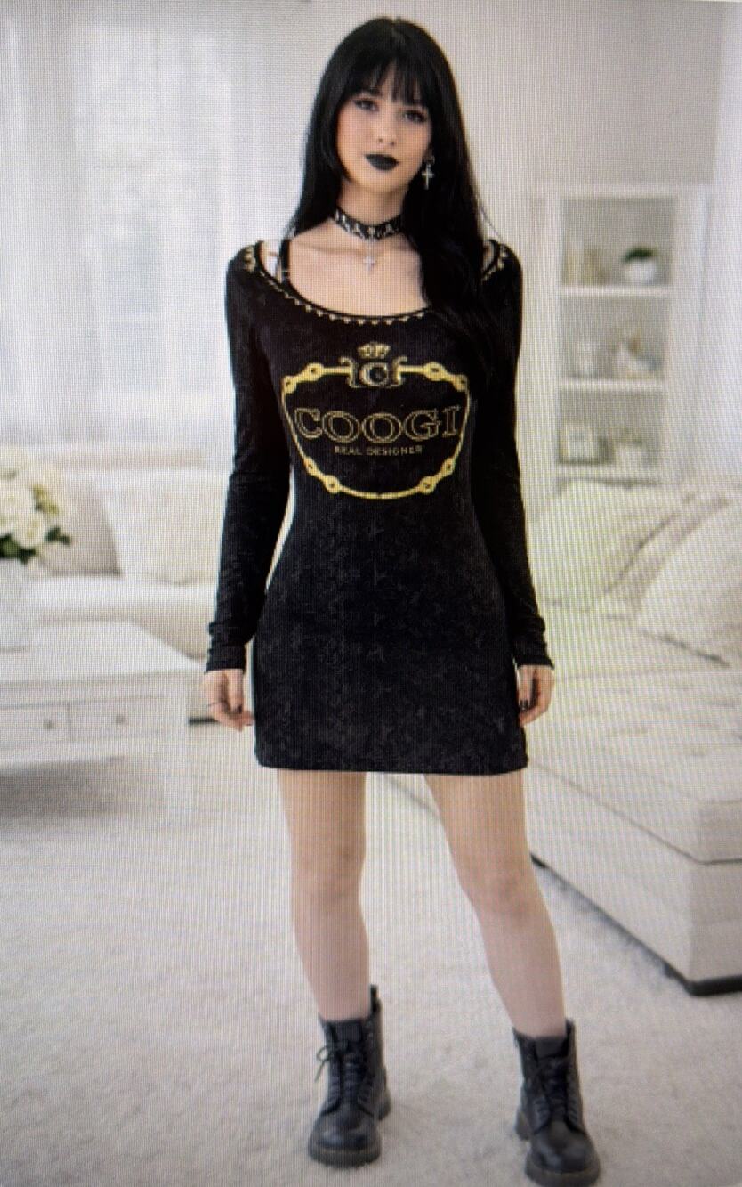 Coogi Women's Dress medium Black Snake Skin Print Gold Chain Cold Shoulder